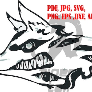 Anime homme à la tronçonneuse, diable renard invocateur, signe de la main, Kon 7 fichiers différents ; svg, pdf, dxf, pdf, jpg, png, ai