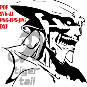 Può includere: Illustrazione in bianco e nero di un mostro con un grande sorriso pieno di denti. Il mostro indossa un cappello a punta e guarda a destra.