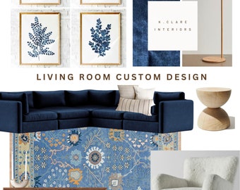 Interieurontwerpdienst | E-ontwerp op maat voor één kamer | Aangepast moodboard en boodschappenlijstje | Virtueel ontwerp | Woonkamerontwerp
