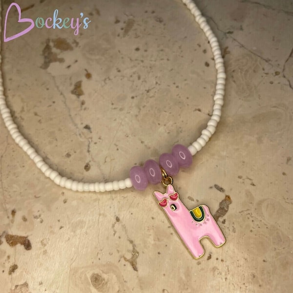 Halskette mit Anhänger Alpaka weiße Kette rosa lila Perlenkette Sommer Geschenk für Sie Geburtstagsgeschenk Mädchen Schmuck