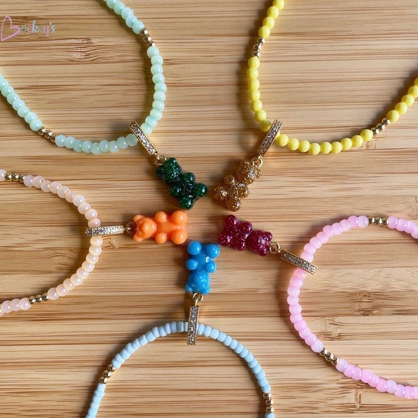 Gummibärchen Anhänger Gummibärchen Halskette Perlenkette vergoldeter Schmuck Geschenk für Sie für Mama Mix and Match Muttertag Geburtstag