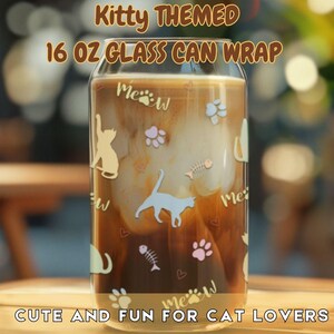 Pastel Cat-Inspired 16oz Glass Can Wrap – Cute & Fun for Cat Lovers! | Sublimation | UV Dtf  Transfer | Cricut | Digital Download