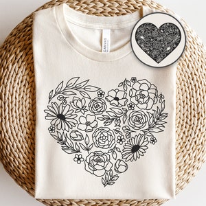 Coração floral svg, Flores silvestres em coração svg, Clipart botânico, Amante de plantas svg, Margarida svg, Jardim de flores svg, Dia dos namorados svg, Amor svg