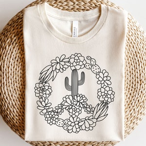 Cactus y suculento signo de paz svg, Hippie soul svg, Boho planta camisa svg, Paz amor svg, Chica hippie, Arte de línea floral, Marco de cactus svg