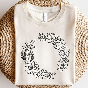 Corona de cactus svg, marco de círculo de cactus svg, archivos svg de corona suculenta para cricut, corona floral svg, imágenes prediseñadas de cactus, marco floral svg