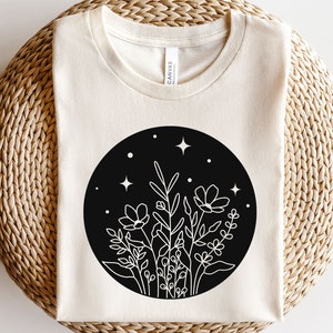 Floral moon svg, Moon with flowers svg, Boho celestial svg, Luna svg, Wildflower svg, Crescent moon svg, Moon phase svg, Esoteric line art