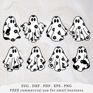 Paquete de fantasmas florales svg Daisy fantasma contorno svg, Temporada espeluznante svg, Lindo fantasma clipart, Halloween niños svg, Fantasma con flores svg, Boo svg