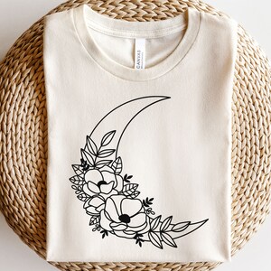 Floral moon svg, Moon with flowers svg, Boho celestial svg, Luna svg, Wildflower svg, Crescent moon svg, Moon phase svg, Esoteric line art