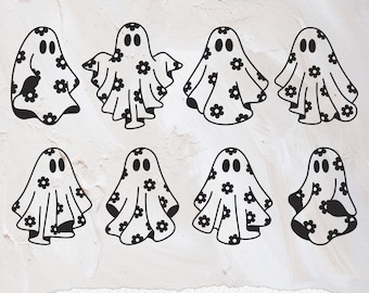 Blumengeist Bundle svg, Gänseblümchen gespenst svg, Gruselige Jahreszeit svg, Süßer Geist Clipart, Halloween kinder svg, Geist mit blumen svg, Boo svg