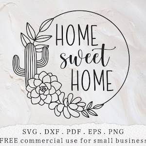 Corona de cactus svg, Hogar dulce hogar svg, Planta Boho svg, Marco suculento svg, Corona floral del desierto svg, Percha de puerta de cactus svg, Dama de la planta