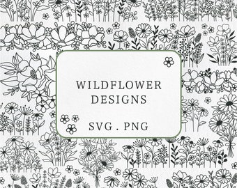 Wildflower SVG bundel, bloemenrand SVG, weide bloemen PNG, Daisy bloem overzicht SVG, botanische SVG, Fflower boeket SVG, plant minnaar SVG