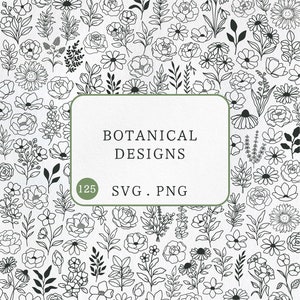 Bundle di 125 fiori di campo in formato SVG, fiore della margherita in formato SVG, foglie botaniche in formato SVG, linea arte floreale in formato SVG, bouquet di fiori in formato SVG, pianta in formato SVG, giardino di primavera in formato SVG