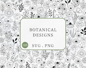 125 Wildflowers svg bundle, Daisy flower svg, Botanical leaves svg, Floral line art svg, Flower bouquet svg, Plant svg, Spring garden svg