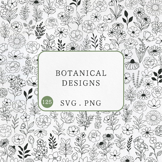 125 Wildflowers svg bundle, Daisy flower svg, Botanical leaves svg, Floral line art svg, Flower bouquet svg, Plant svg, Spring garden svg