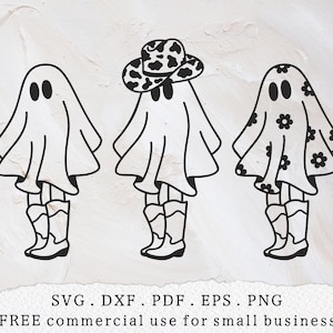 Cowboy ghost svg, Halloween daisy ghost svg, Girl ghost svg, Western halloween svg, Cowboy boots svg, Cow print сowboy hat svg, Floral ghost