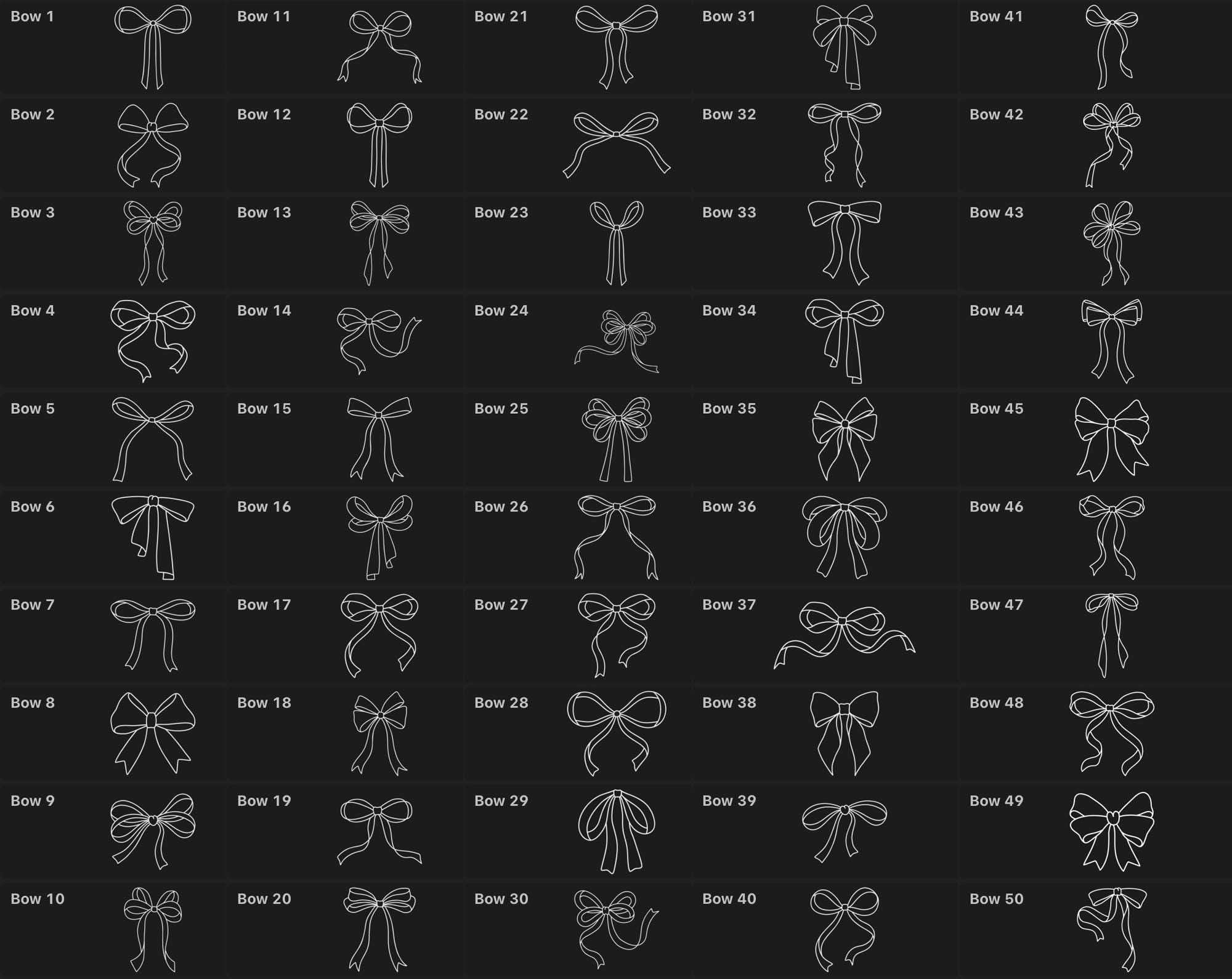 Ribbon Bow Outline Stamps, Coquette Bows Stamps for Procreate ...