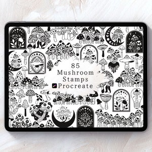 Procreate magic mushroom stamps, Procreate moon phase, Witchy mushroom brushes, Mystical moon, Procreate witchcraft, Doodle boho mushroom
