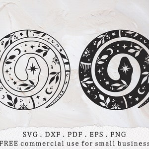 Cobra celestial svg, Cobra mágica com fase da lua svg, clipart de serpente mística, arte de linha esotérica, camisa floral de réptil svg, feitiçaria svg
