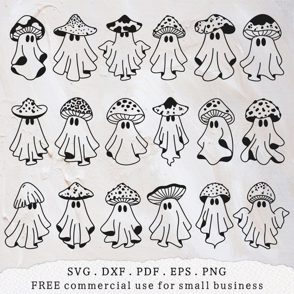 Mushroom Ghost bundle svg, Magic Amanita mushroom svg, Spooky season svg, Cute ghost outline clipart, Kids Halloween svg, Witchcraft svg