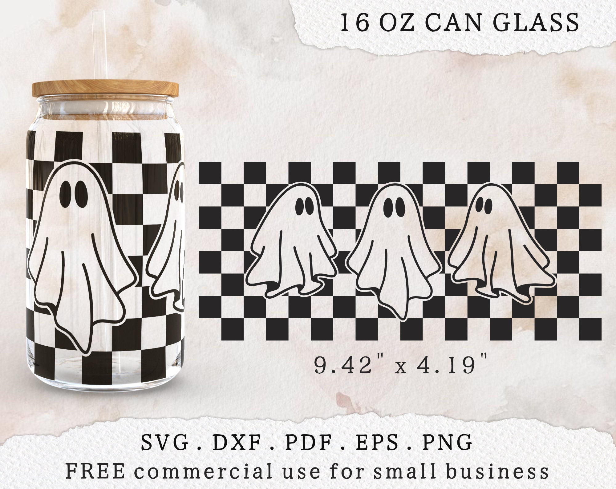 Checked Ghost Checkered Pattern With Ghosts Svg, Libbey Glass Wrap 16 Oz Svg, Spooky ...
