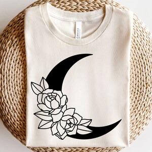 Floral moon svg, Moon with flowers svg, Boho celestial svg, Luna svg, Wildflower svg, Crescent moon svg, Moon phase svg, Esoteric line art
