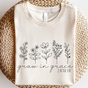 Wachsen in Gnade svg, Wildblumen svg, christliches svg, Glaube svg, Bibel-Zitate-Shirt svg, religiöses svg, Sommerblumen-svg, Schrift-svg