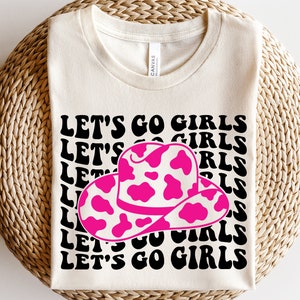 Let's Go Girls en cowgirl hoed svg, koe print svg, bruid stam svg, cowgirl svg, retro bruiloft svg, bruid vibes svg, trendy bruiloft svg