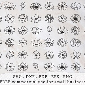 48 Blumen SVG-Bundle, Wildblumen Clipart, Sommer Blume svg, Floral Linie Kunst svg, Botanische Clipart, Pflanzenliebhaber svg, Gänseblümchen-Blume svg