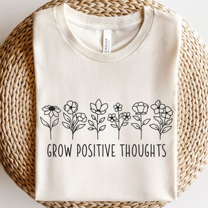 Cultive pensamentos positivos svg, flor de linha svg, clipart de flores silvestres, flor de verão svg, arte de linha floral, botânico svg, jardim de flores svg
