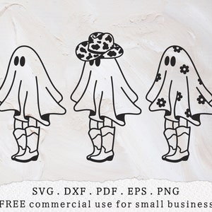 Cowboy Geist svg, Halloween Gänseblümchen Geist svg, Mädchen Geist svg, Bleib spooky svg, Cowboystiefel svg, Kuhdruck сowboy Hut svg, Blumengeist svg