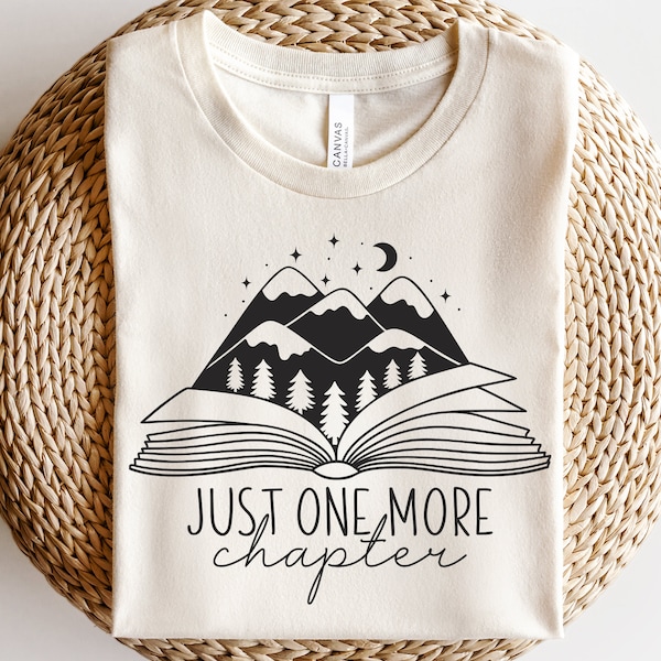 Just one more chapter svg, Book with mountains svg, Book lover svg, Adventure awaits svg, Bookworm svg, Camping reading svg, Camp read a lot