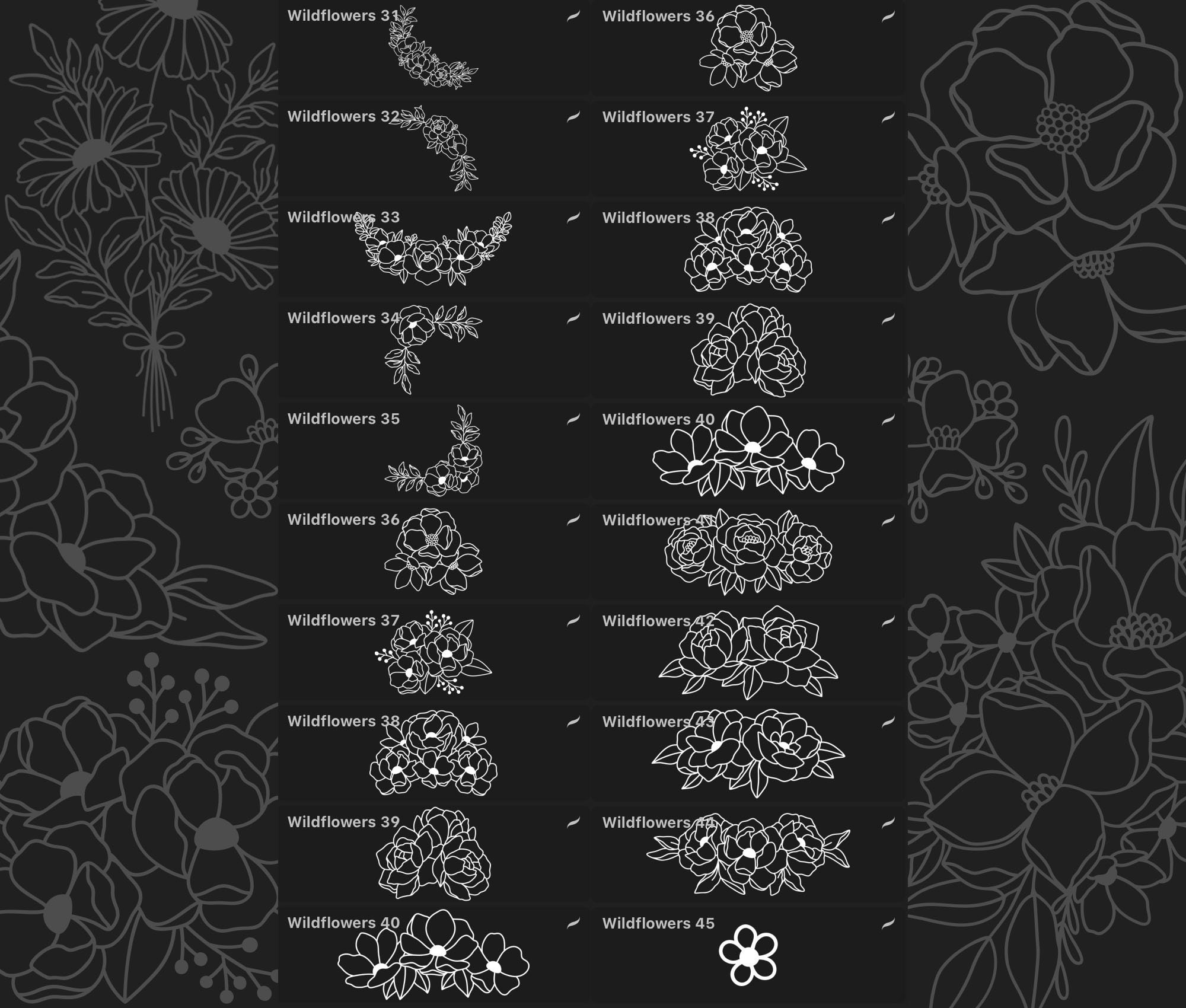 Procreate Wildflower Stamps, Line Art Flower Stamps, Procreate ...