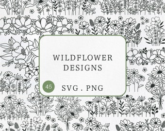 Wildflower svg bundle, Flower border svg, Meadow flowers png, Daisy flower outline svg, Botanical svg, Flower bouquet svg, Plant lover svg