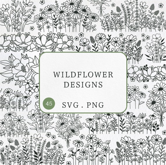 Wildflower svg bundle, Flower border svg, Meadow flowers png, Daisy flower outline svg, Botanical svg, Flower bouquet svg, Plant lover svg