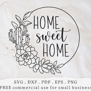 Corona de cactus svg, Hogar dulce hogar svg, Planta Boho svg, Marco suculento svg, Corona floral del desierto svg, Percha de puerta de cactus svg, Dama de la planta