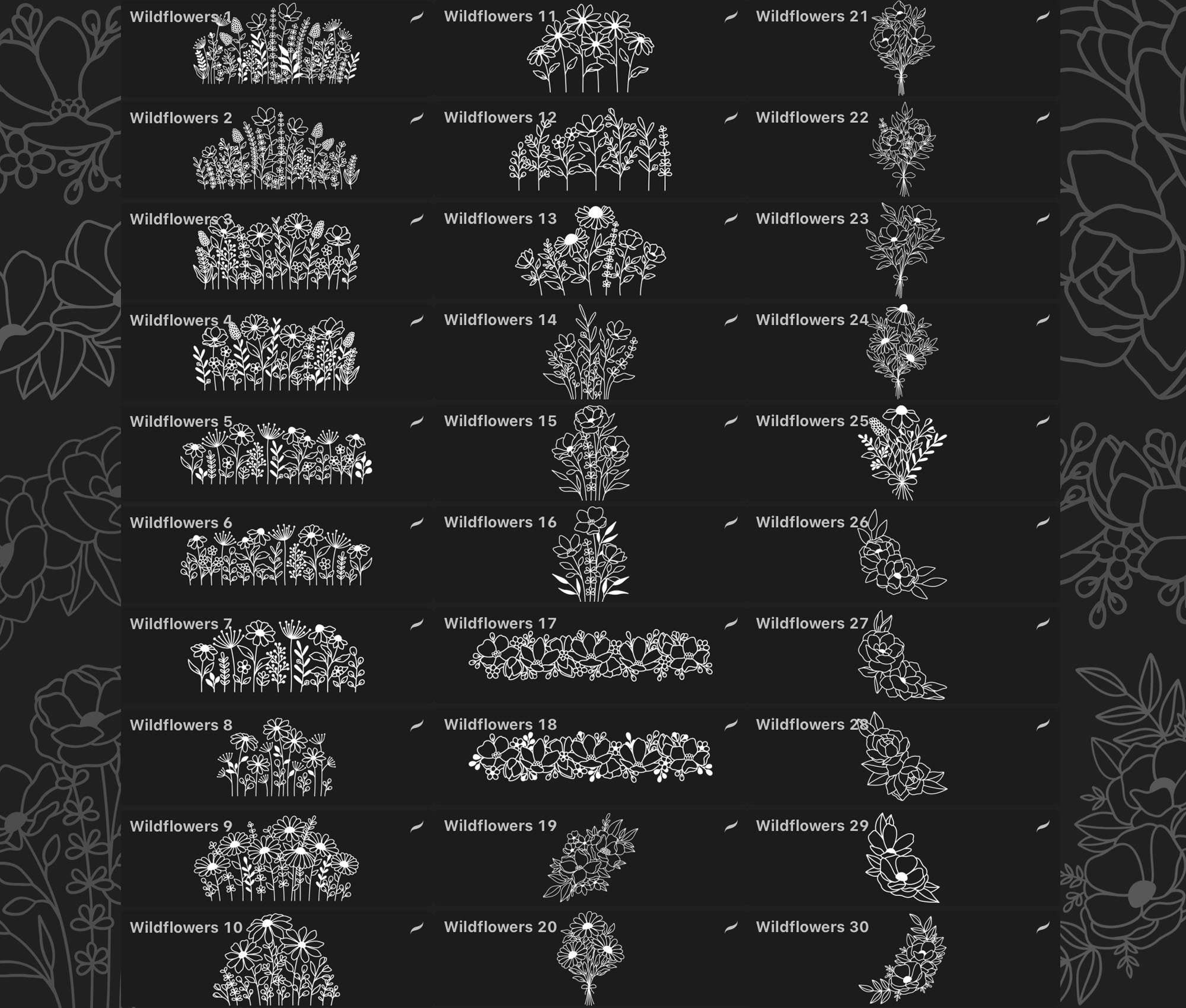 Procreate Wildflower Stamps, Line Art Flower Stamps, Procreate ...