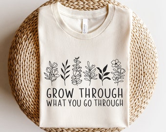 Grow through what you go through svg, Wildflowers svg, Simple flower svg, Flower garden svg, Botanical svg, Row of flowers, Floral line art