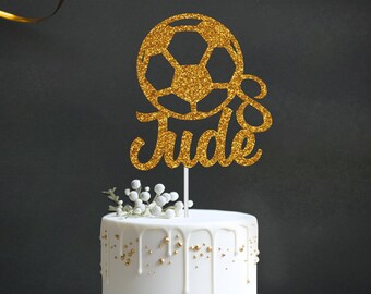 Personalised Football Cake Topper Happy Birthday Cake Decoration With Any Name and Any Number For Sport Theme Party Cake Decoration