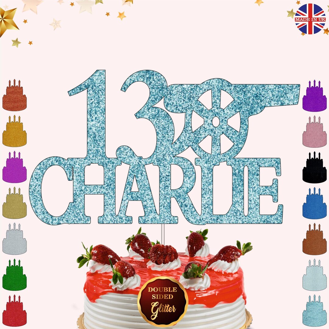 Personalised Football Shirt Cake Topper - Glitter Card, Custom Name & Age For Birthday