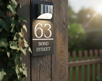 Personalised Solar House Number Sign – Modern Illuminated Address Plaque – Door Number Plaque