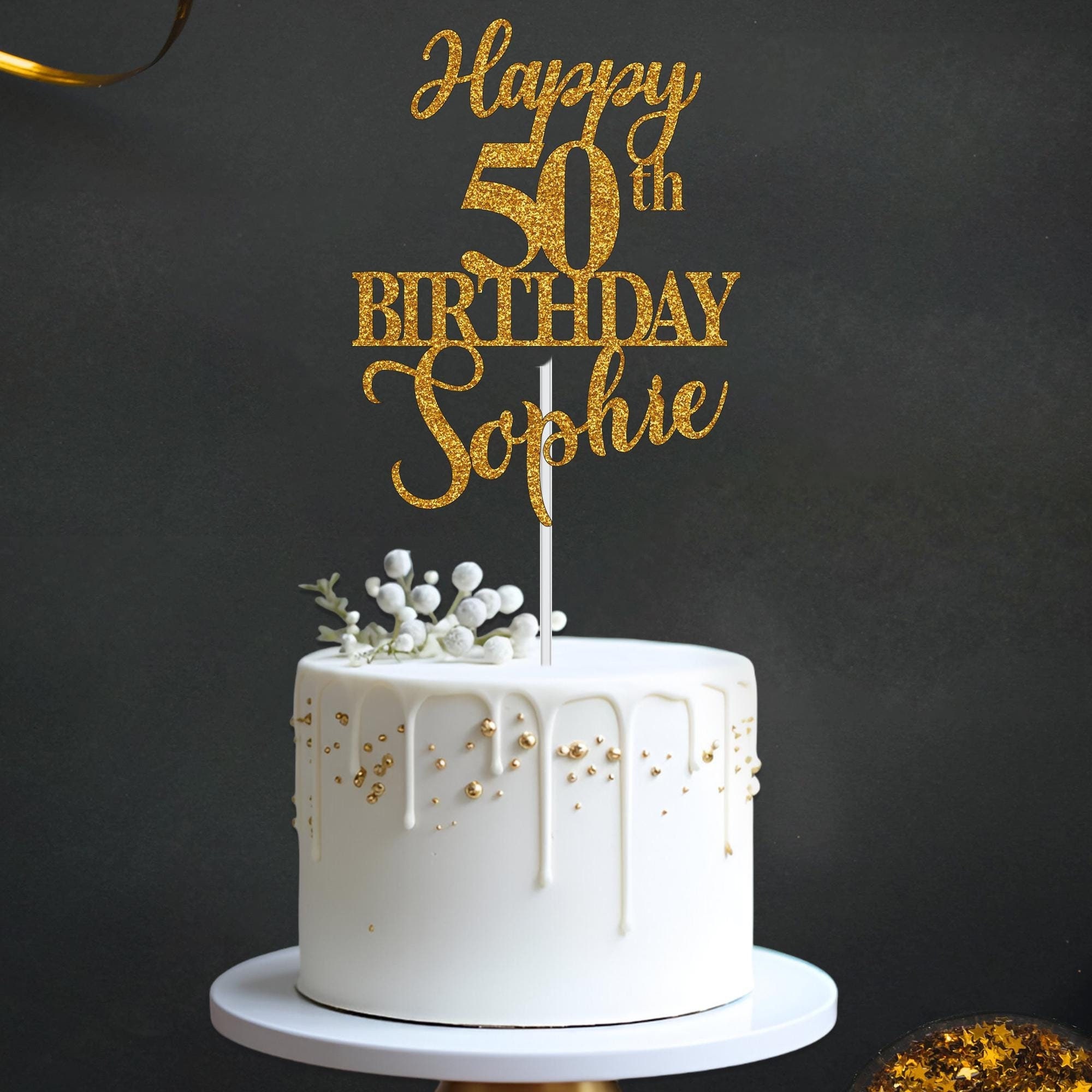 Personalised Cake Topper Custom Name And Age Glitter Name Cake Topper Birthday Party Decoration 50th 51st 52nd Birthday Glitter Cake Topper