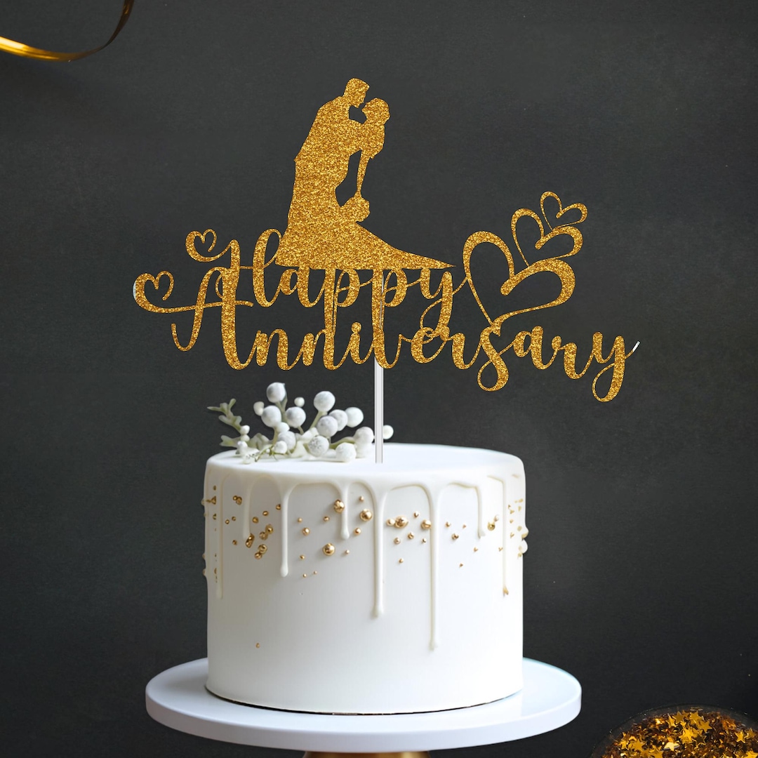 Happy Anniversary Glitter Cake Topper, Wedding Anniversary Topper — free download