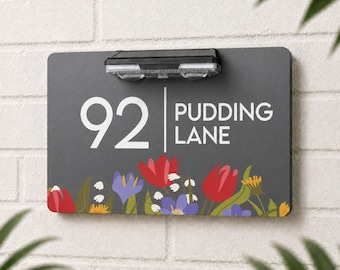 Solar LED House Number Plaque, Personalized Address Sign, Waterproof Outdoor Door Numbers, Modern House Number Display