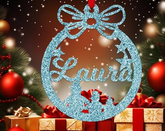 Personalised Christmas Ornaments, Custom Christmas tree Decor, Glitter Xmas decor, Christmas Bauble, Gift Tags, Gift For Family Friends