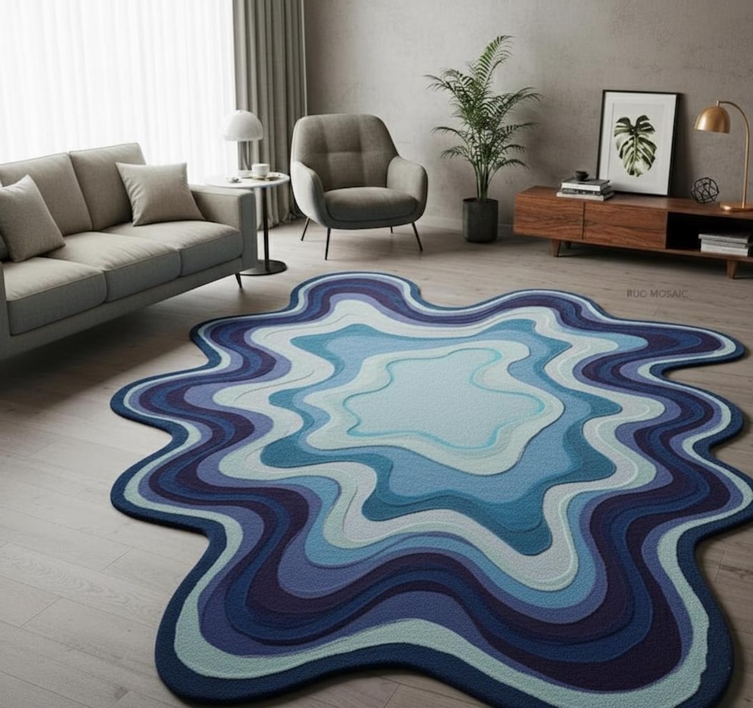 Handmade New Zealand Wool Rug | Blue Ocean Wave Design USA Tariff-free ...