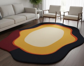 Abstract Organic Shape Rug, Modern Statement Area Rug, Luxury Tufted Wool Carpet, Contemporary Living Room Rug, Artistic Bedroom Decor