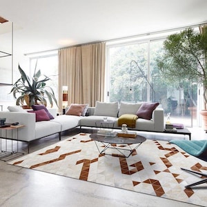 Natural Cowhide Patchwork Rug | Handmade Cowhide Carpet | Home Décor Cow Skin Rug | Hair-on-Leather Patchwork Rug | Cowhide In 8x10 9x12
