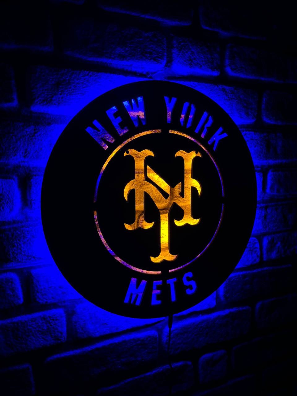 MLB Sign, New York Mets Logo Wood Led Art, Custom New York Mets Wall