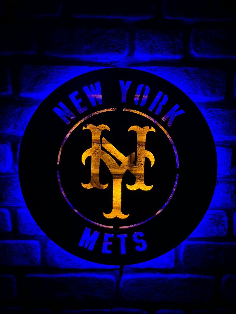 MLB Sign, New York Mets Logo Wood Led Art, Custom New York Mets Wall