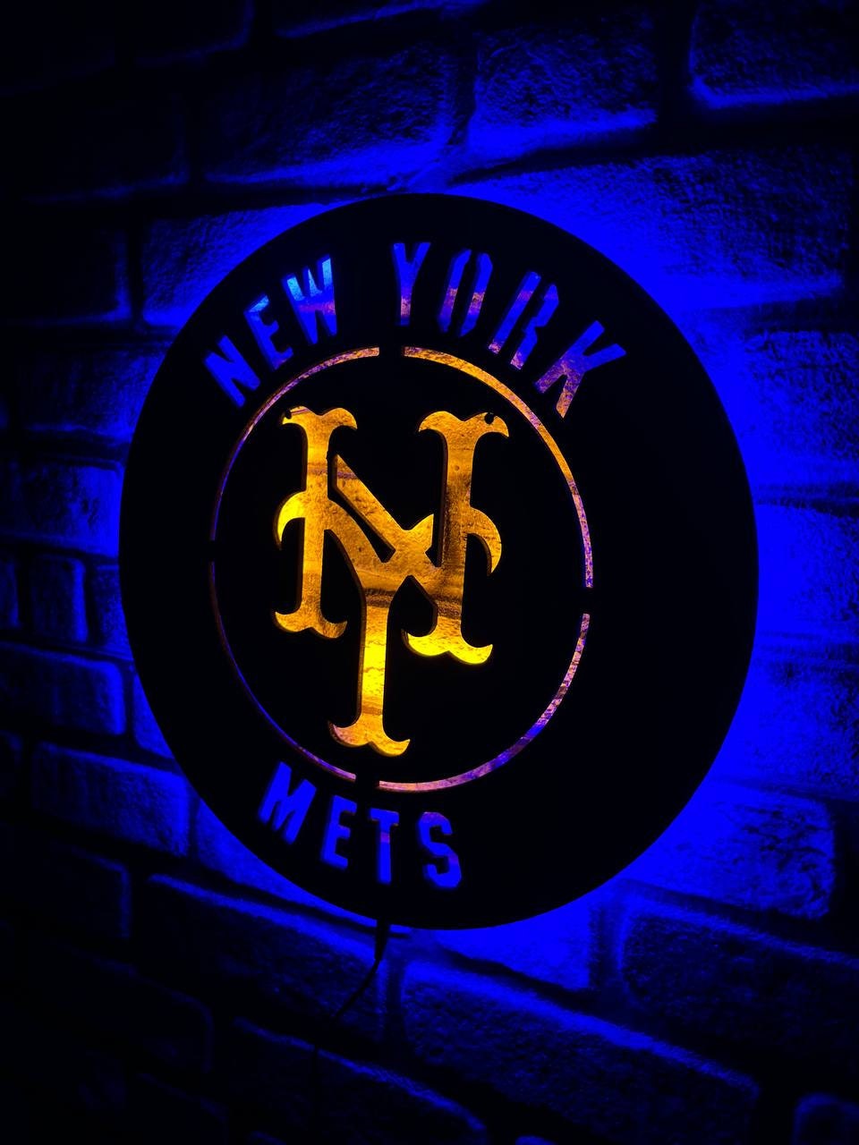 MLB Sign, New York Mets Logo Wood Led Art, Custom New York Mets Wall